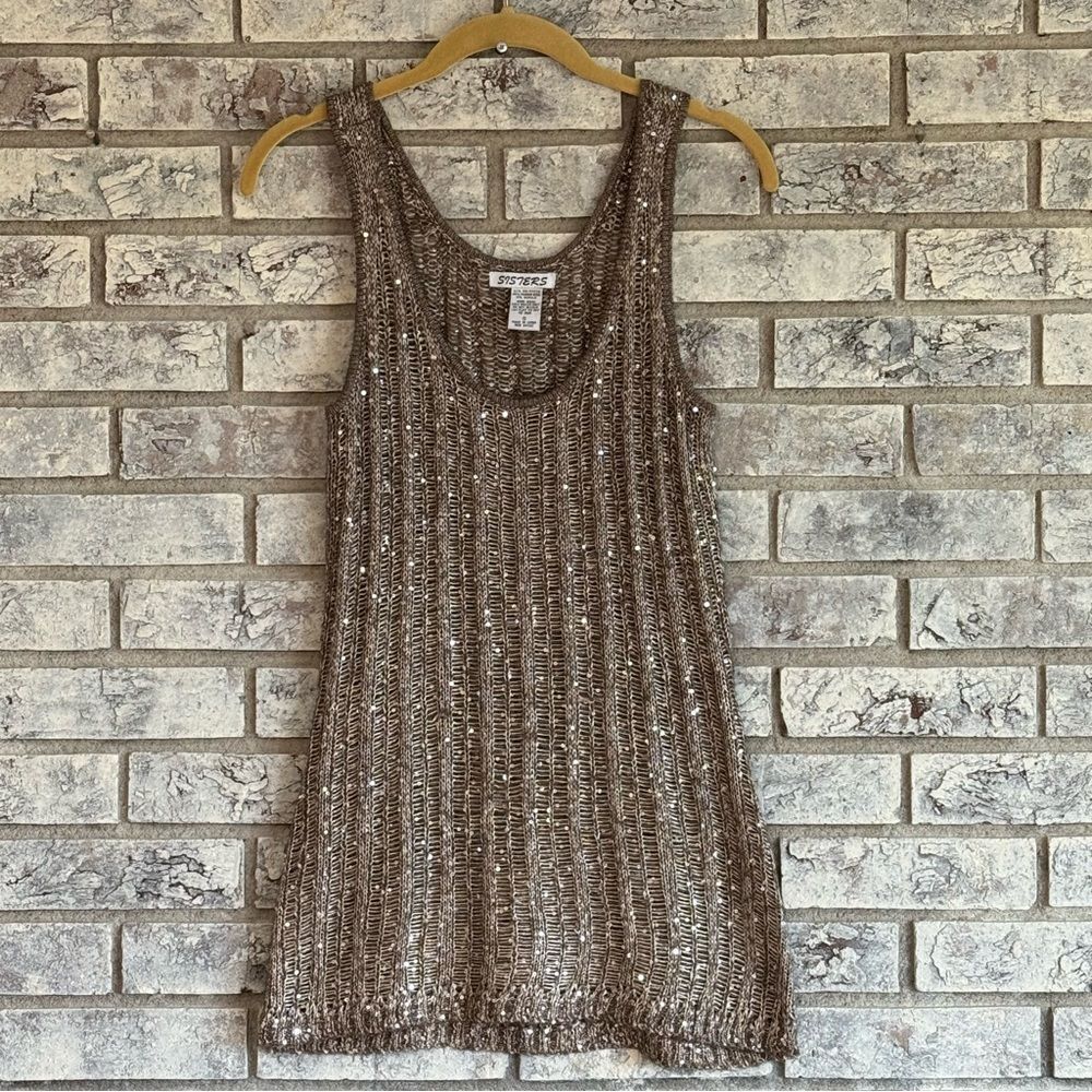✨ SISTERS Bronze Sequin Metallic Knit Tank Top | Size S